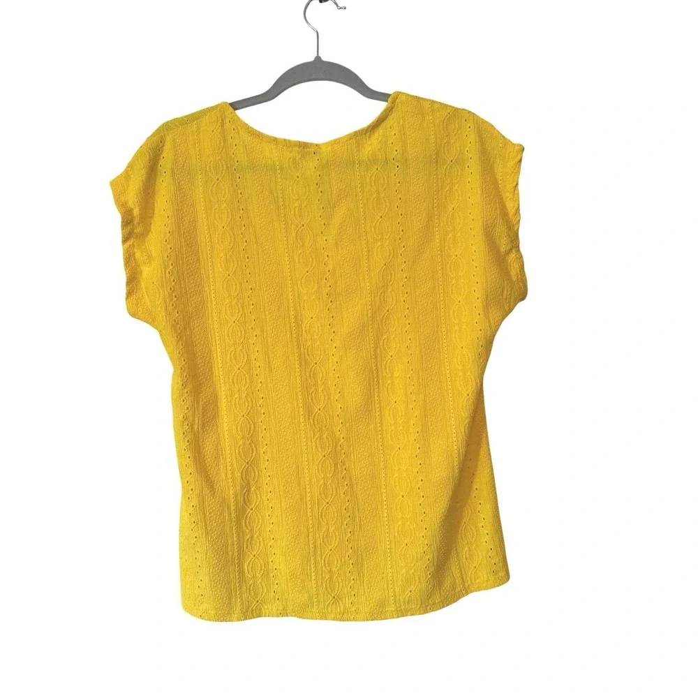 Cato Yellow Eyelet Cottagecore Spring Top‎ – Size M Short Sleeve Sweetheart